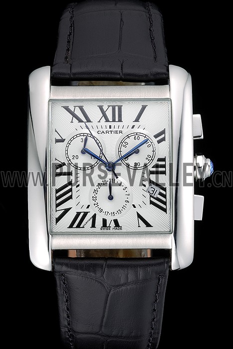 Cartier Tank MC White Dial Stainless Steel Case Black Leather Bracelet 622689