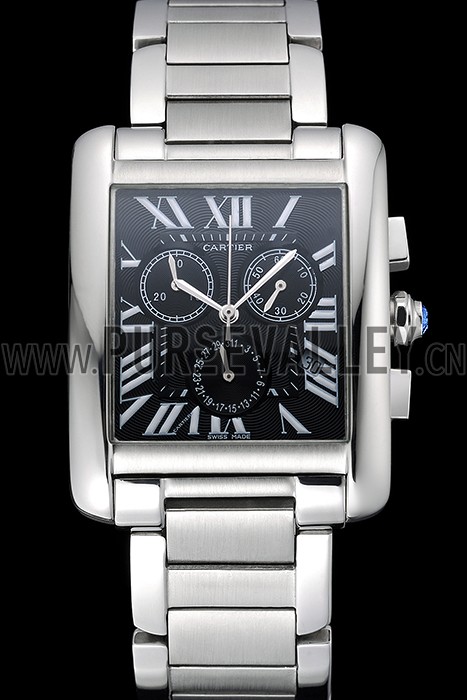 Cartier Tank MC Black Dial Stainless Steel Case And Bracelet 622698