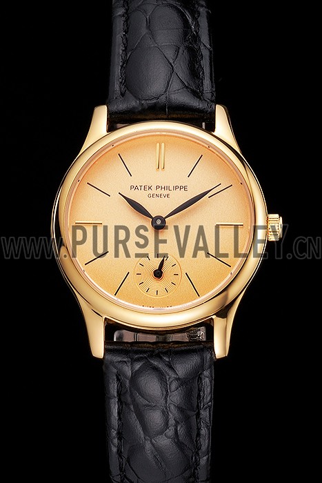 Patek Philippe Calatrava Gold Dial And Case Gold Case Black Leather Strap