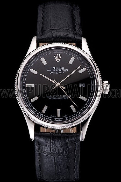 Swiss Rolex Datejust Black Dial Stainless Steel Case And Bracelet