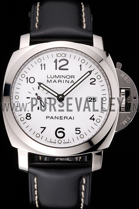 Swiss Panerai Luminor Marina 3 Days White Dial Stainless Steel Case Black Leather Strap