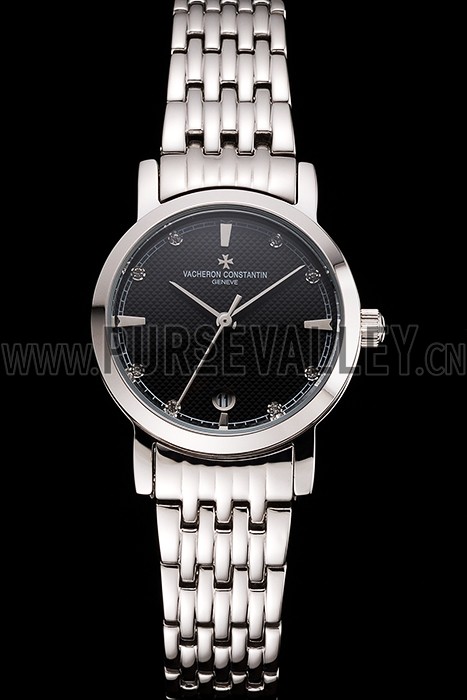 Vacheron Constantin Fine Black Dial Silver Marks Stainless Steel Case And Bracelet