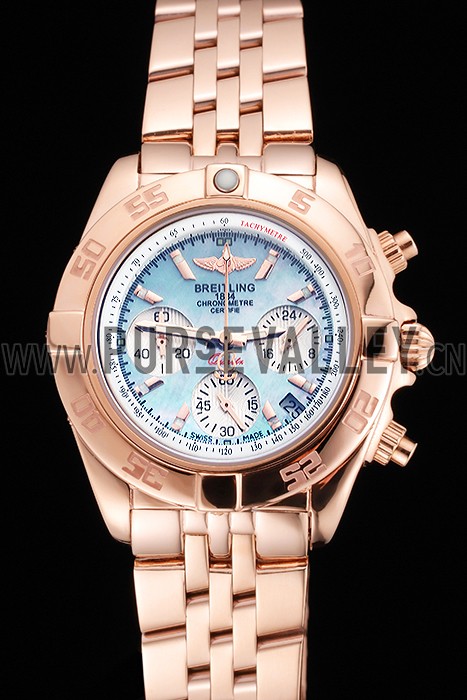 Breitling Chronomat Quartz Light Blue Dial Rose Gold Case And Bracelet