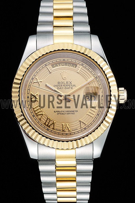 Rolex Day-Date Two Tone Stainless Steel 18k Gold Plated Gold Dial