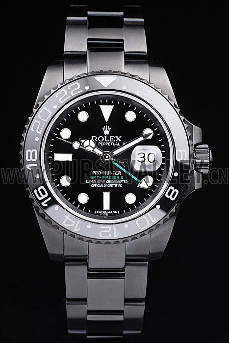 Rolex Swiss GMT Master II Pro-Hunter Black Steel Strap Black Dial