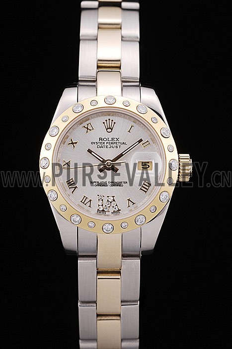 Rolex DateJust Brushed Stainless Steel Case White Dial Diamond Plated