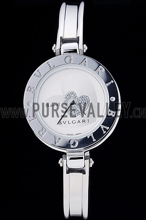 Bvlgari B.ZERO1 24mm White Heart Dial Steel Case Black Bezel Steel Bracelet