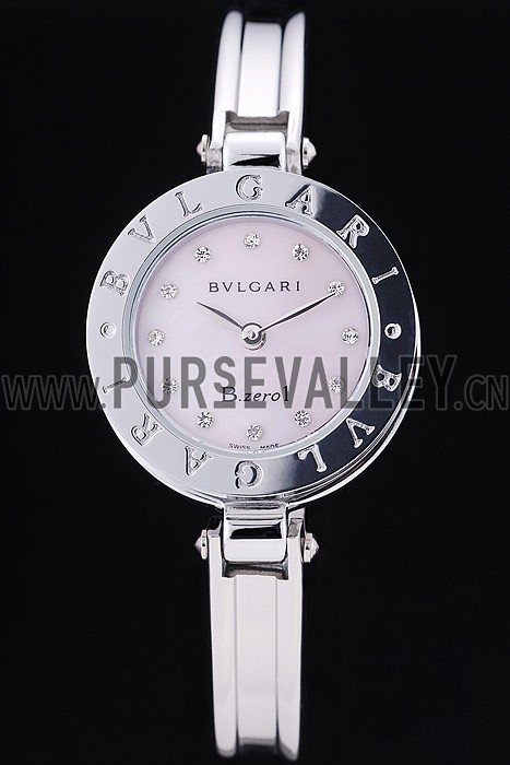 Bvlgari B.ZERO1 24mm Pink Dial Steel Case Black Bezel Steel Bracelet