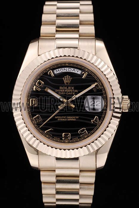 Rolex Swiss DayDate Gold Stainless Steel Ribbed Bezel Black Dial 41998