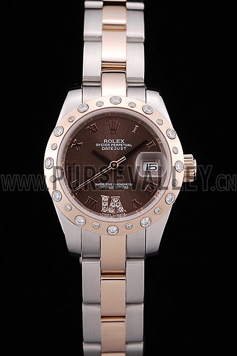 Rolex DateJust Brushed Stainless Steel Case Brown Dial Diamond Plated