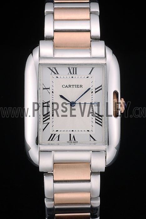 Cartier Tank Anglaise 36mm White Dial Stainless Steel Case Two Tone Bracelet