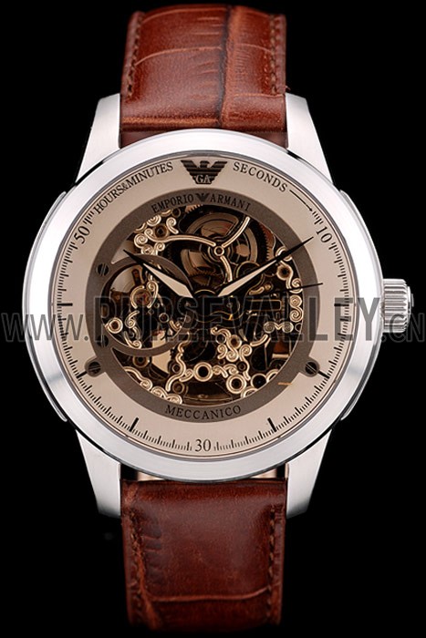 Emporio Armani Meccanico Brown Leather Strap Open Dial 98249