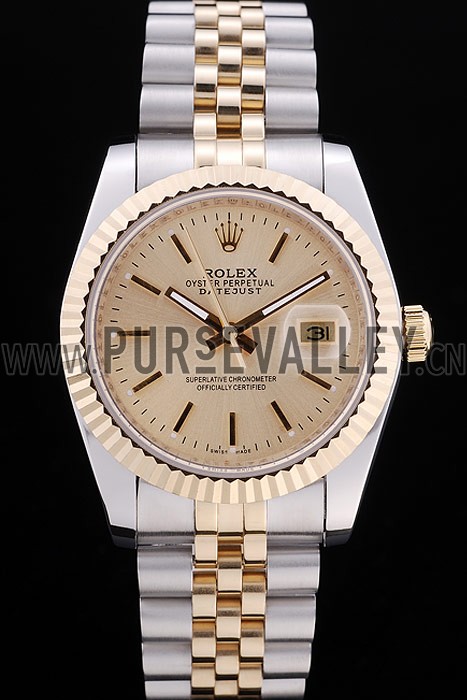 Rolex Datejust Gold Dial Ribbed Bezel 7450