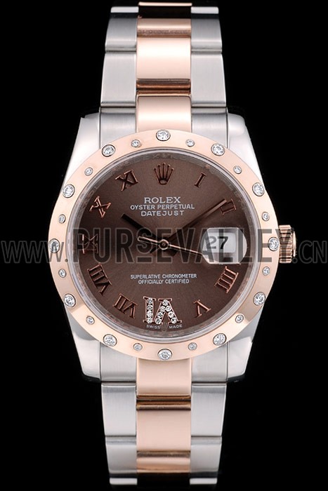 Rolex DateJust Brushed Stainless Steel Case Brown Dial Diamond Plated 41994