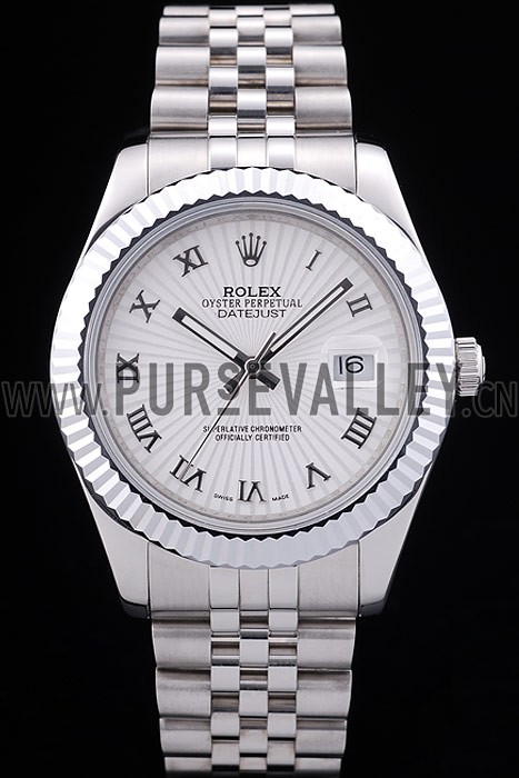 Rolex Datejust White Radial Dial Ribbed Bezel 7478