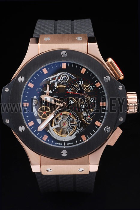 Hublot King Power Tourbillon Black Strap Gold Dial