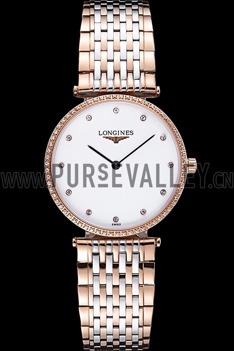 Longines La Grande Classique Rose Gold White Dial Diamond Bezel Homme 622105