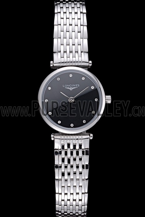 Longines La Grande Classique Stainless Steel Black Dial Diamond Markers Femme 622112