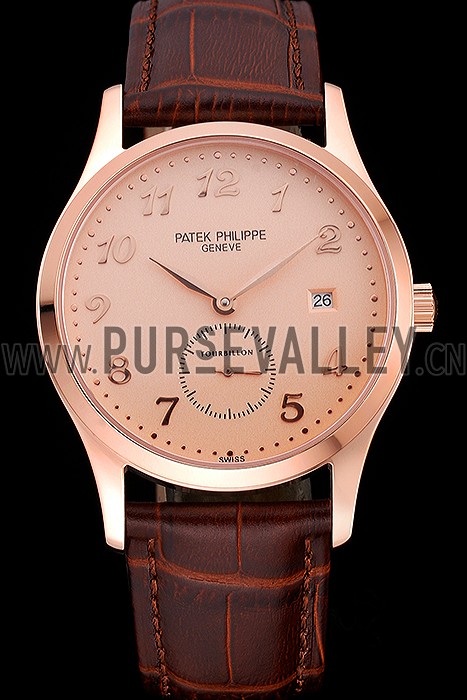 Patek Philippe Calatrava Rose Dial Rose Gold Case Brown Leather Strap 622836