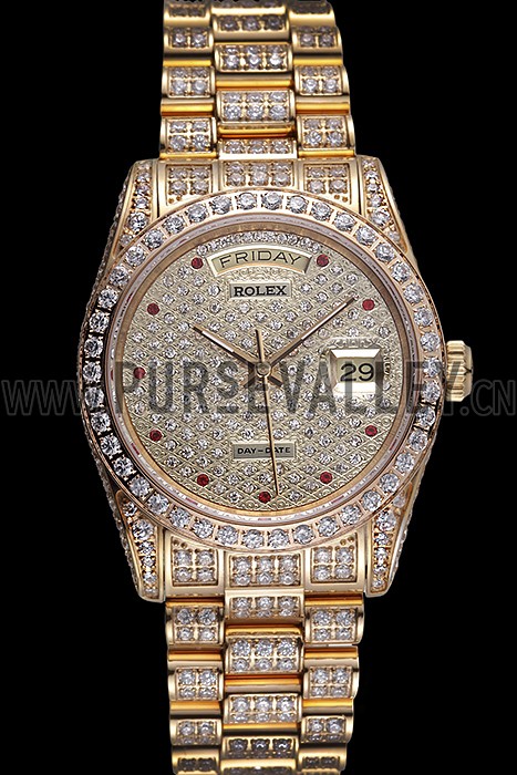 Swiss Rolex Day-Date Diamonds Yellow Gold-srl185 621615