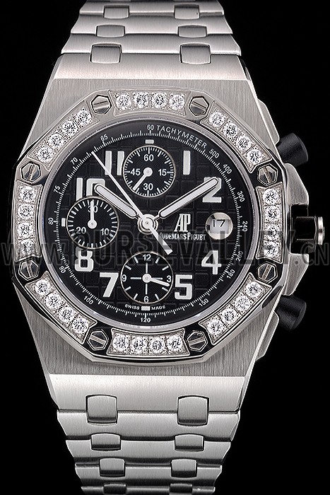 Swiss Audemars Piguet Royal Oak Offshore Black Dial Diamond Bezel Stainless Steel Case And Bracelet 622873