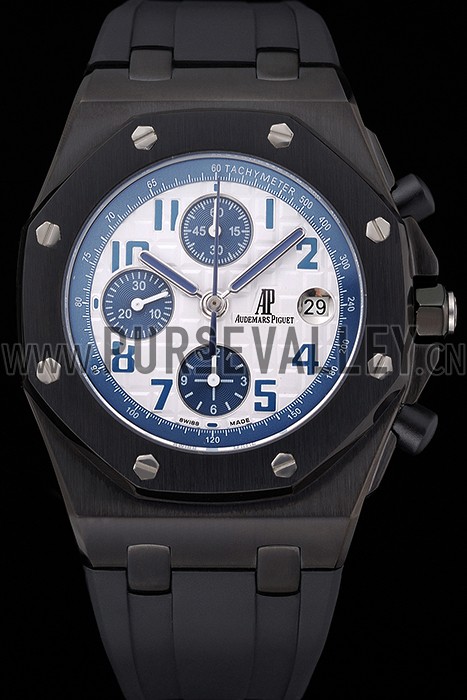 Swiss Audemars Piguet Royal Oak Offshore White And Blue Dial Black Steel Case Black Rubber Strap 622852
