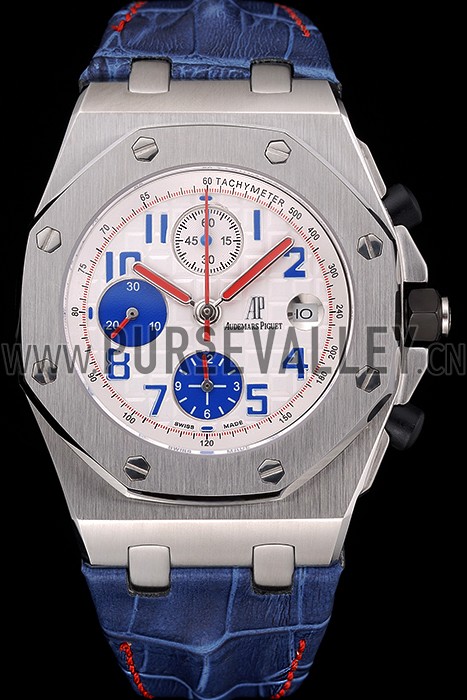 Swiss Audemars Piguet Royal Oak Offshore White Dial Stainless Steel Case Blue Leather Strap 622850