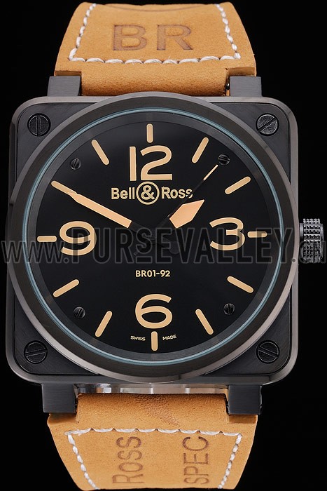 Bell and Ross BR 01-92 Black Dial Black Case Brown Leather Strap
