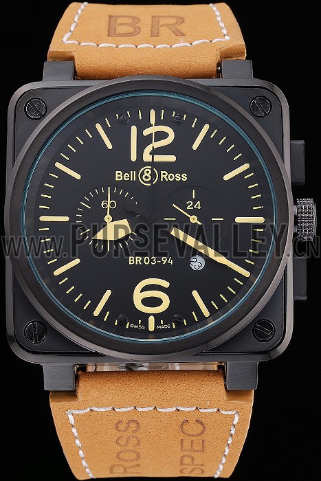 Bell and Ross BR 03-94 Black Dial Black Case Brown Leather Strap