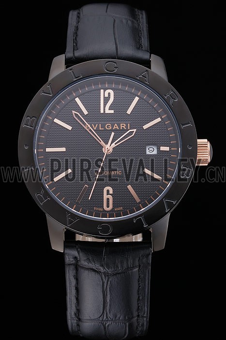 Bvlgari Novelties Black Dial Black Case Black Leather Strap