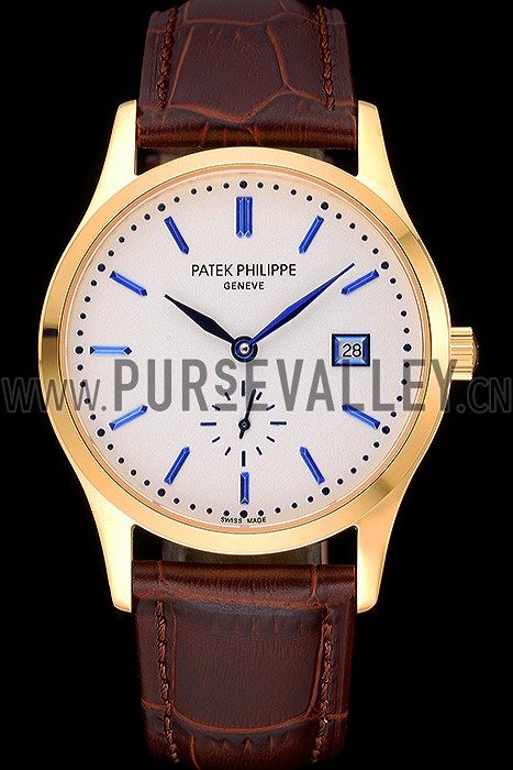 Patek Philippe Calatrava White Dial Gold Case Brown Leather Strap 622844