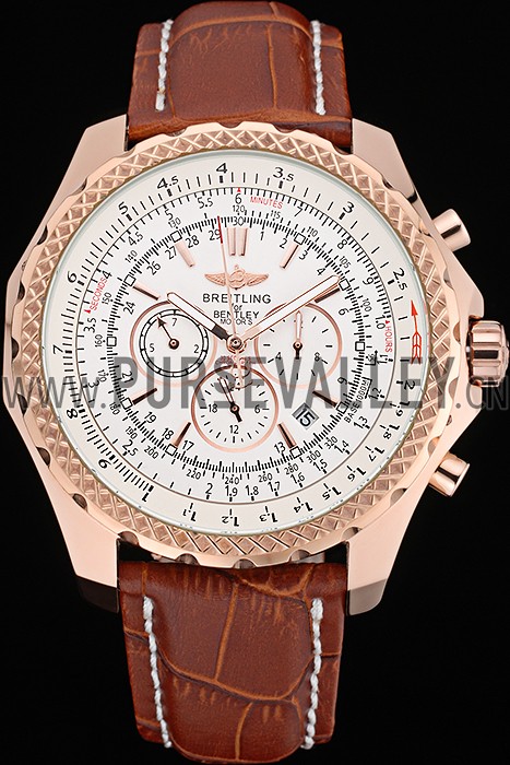 Breitling Bentley Motors Speed Gold Case White Dial Brown Leather Bracelet 622233