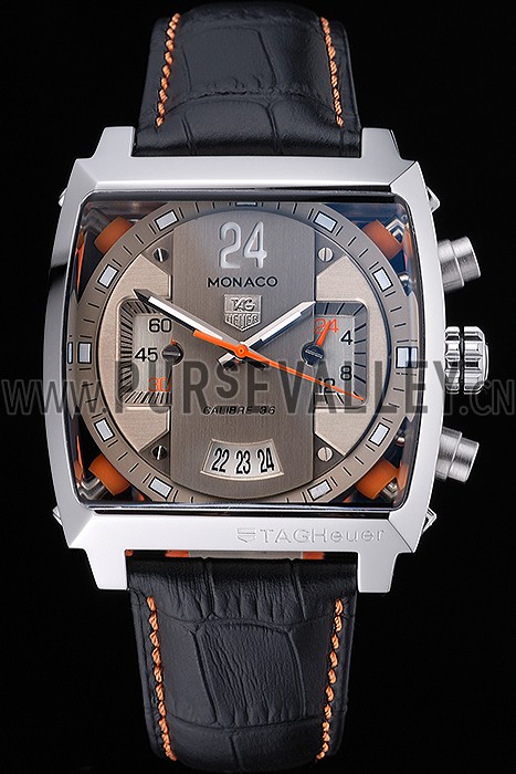 Tag Heuer Monaco 24 Calibre 36 Chronograph Gold And Beige Dial Black Leather Strap 622274