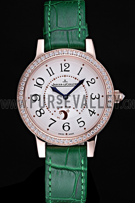Jaeger LeCoultre Rendez-Vous White Dial Green Leather Strap 622085