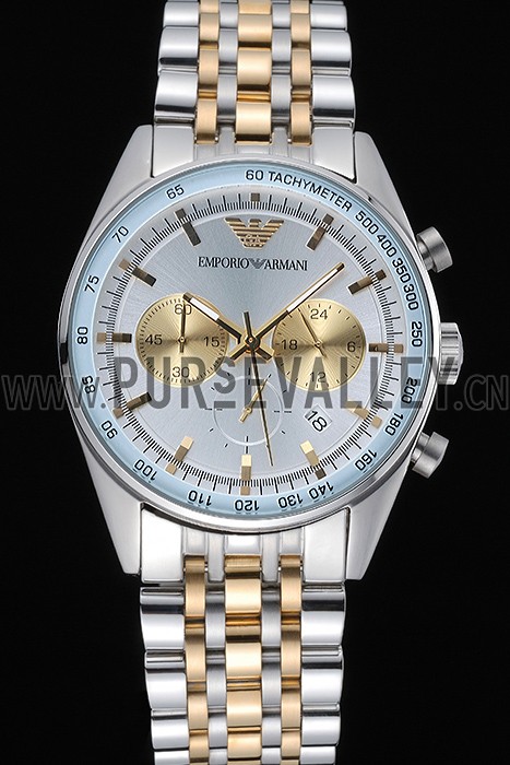 Emporio Armani Sportivo Chronograph Silver Dial Two Tone Stainless Steel Bracelet 622350