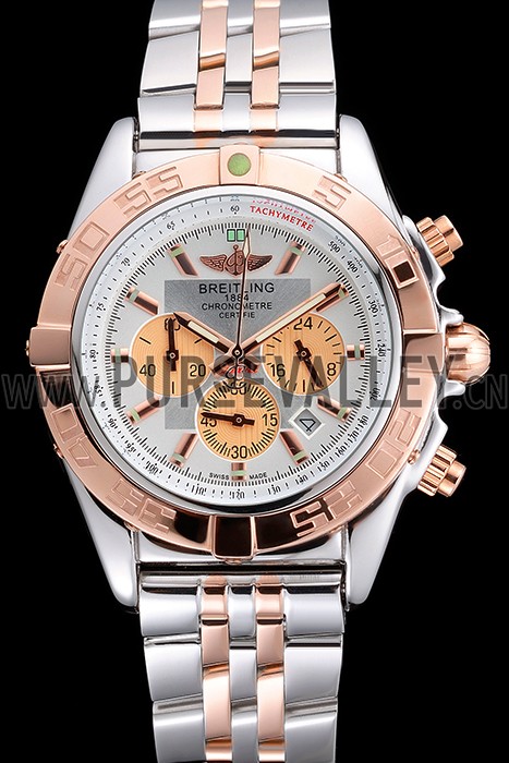 Breitling Chronomat White Dial Rose Gold Bezel And Subdials Stainless Steel Case Two Tone Bracelet