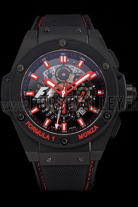 Swiss Hublot Big Bang Limited Edition Formula 1 Black And Red Skeletonised Dial Black Case Black Fabric Strap 62286
