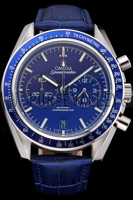 Omega Speedmaster Blue Dial Stainless Steel Case Blue Leather Strap 622808