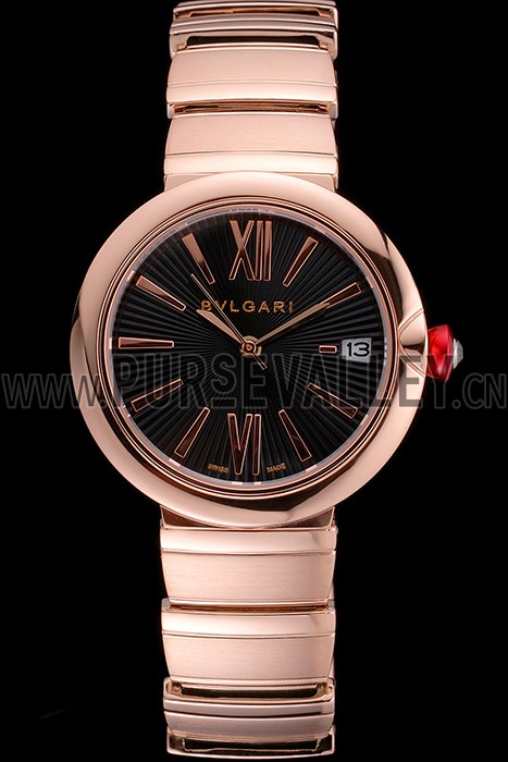 Bvlgari Lvcea Black Dial Rose Gold Numerals Rose Gold Case And Bracelet