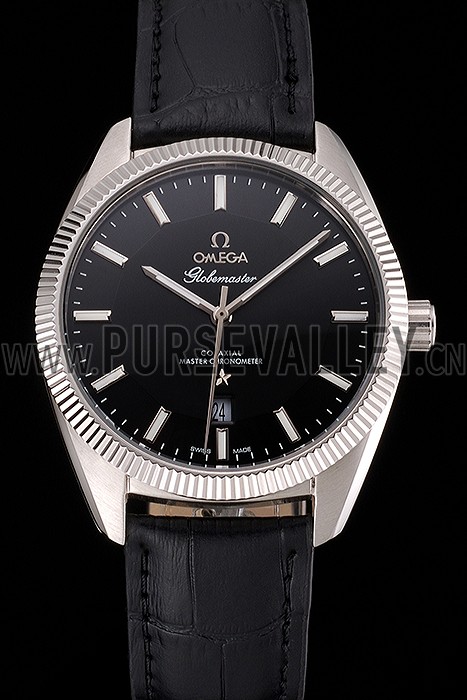 Omega Globemaster Black Dial Stainless Steel Case Black Leather Strap