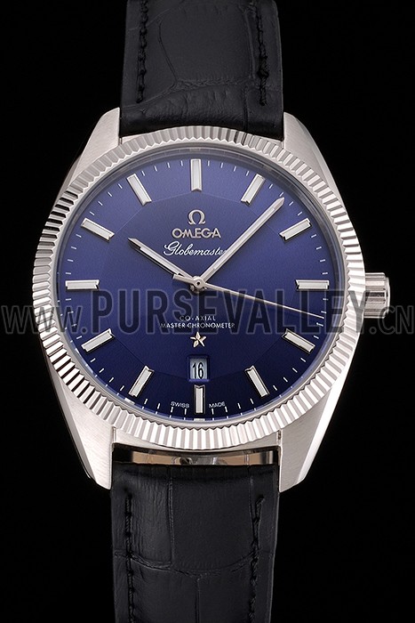 Omega Globemaster Blue Dial Stainless Steel Case Black Leather Strap
