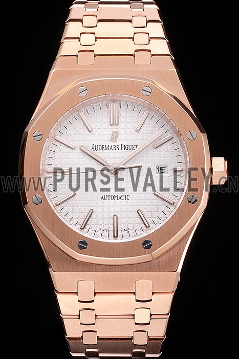 Swiss Audemars Piguet Royal Oak White Dial Rose Gold Case And Bracelet
