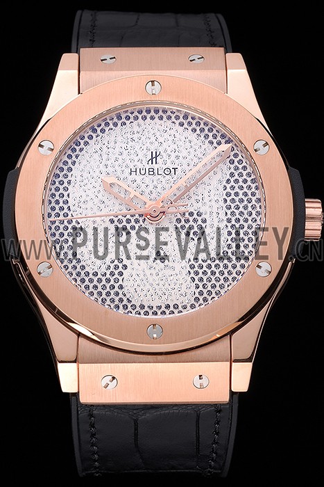 Hublot Classic Fusion Diamond Skull Dial Gold Case Black Leather Strap 622816
