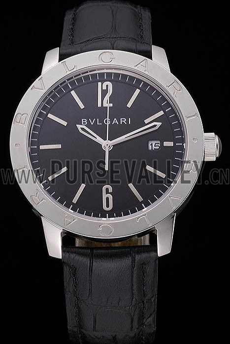 Bvlgari Solotempo Black Dial Stainless Steel Case Black Leather Strap 622738
