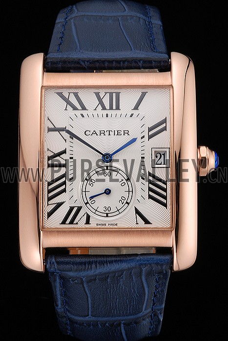 Cartier Tank MC White Dial Gold Case Blue Leather Strap 622577