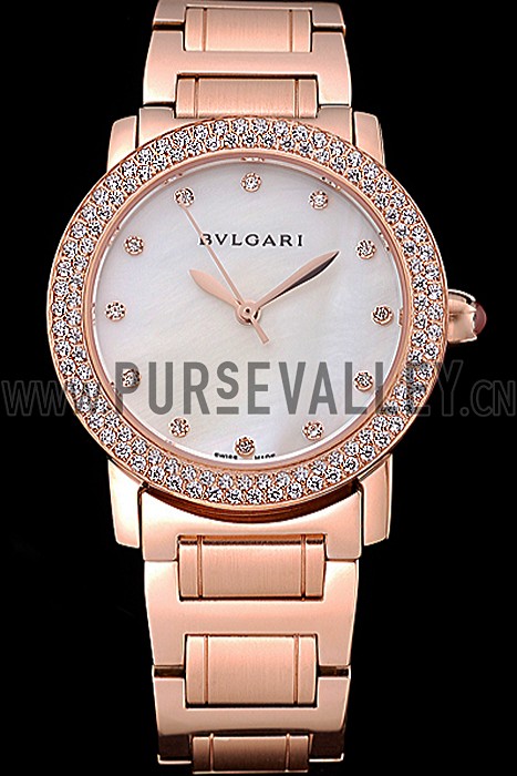 Bvlgari Solotempo White Dial Diamond Bezel Rose Gold Case And Bracelet 622744