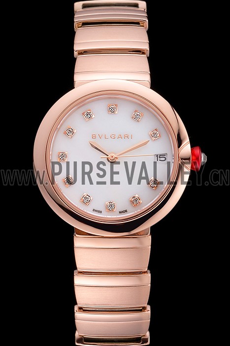 Bvlgari Lvcea White Dial Diamond Hour Markings Rose Gold Case And Bracelet