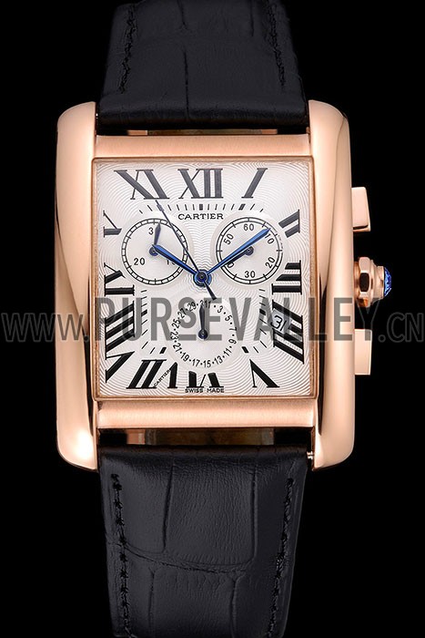 Cartier Tank MC White Dial Gold Case Black Leather Bracelet 622693