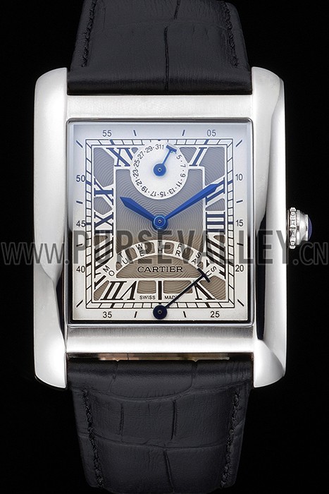 Cartier Tank White Dial Stainless Steel Case Black Leather Strap 622761
