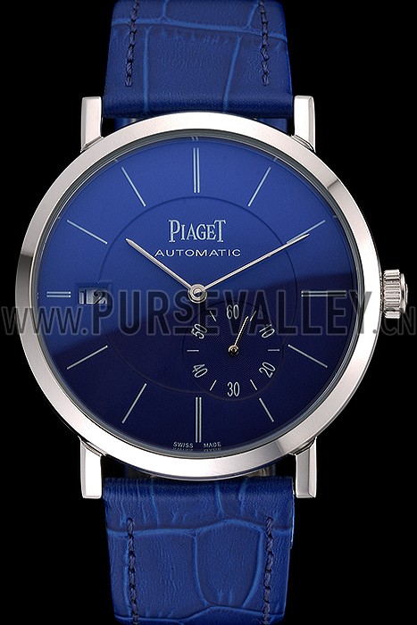 Piaget Altiplano Silver Case Blue Dial Blue Leather Bracelet 622630